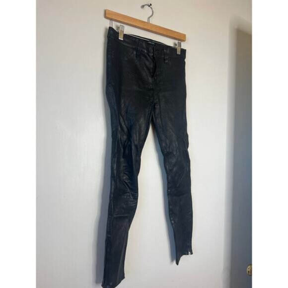 NEW J Brand Coated Super Skinny Ankle Zip Closure Leather Jeans Black Size: 26 - Picture 3 of 8